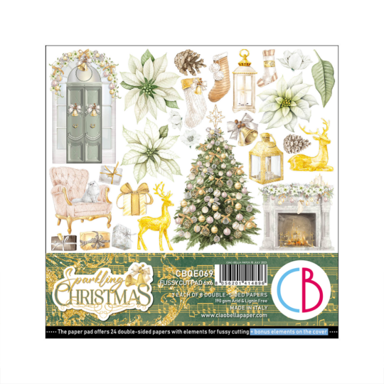 Papier scrapbooking Ciao Bella Sparkling Christmas 24f 15x15 assortiment 