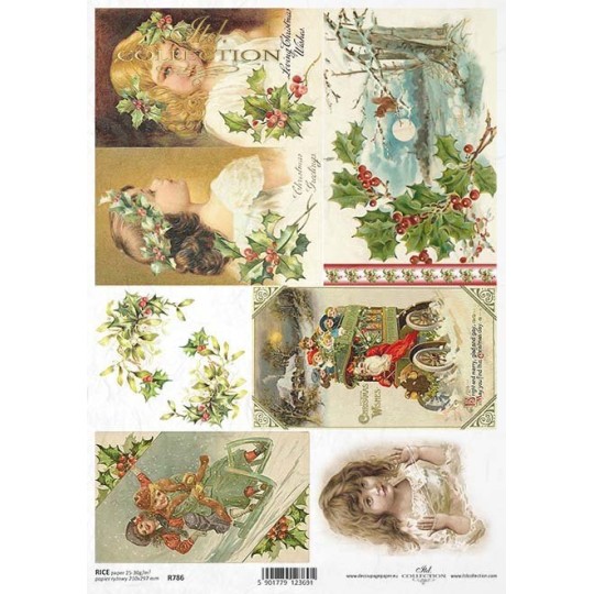 Papier de riz 4 fillettes et père noel A4