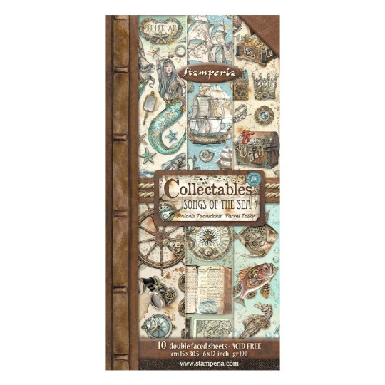 Papier scrapbooking Collectables Songs of the Sea Stamperia 10f 15x30 recto verso assortiment