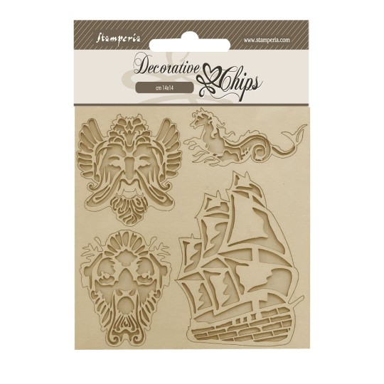 Chipboard carton Songs of the Sea voilier Stamperia 14x14cm