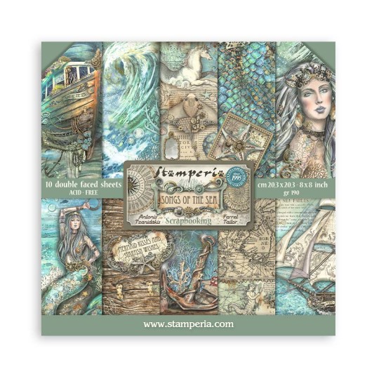 Papier scrapbooking Songs of the Sea Stamperia 10f 20x20 assortiment