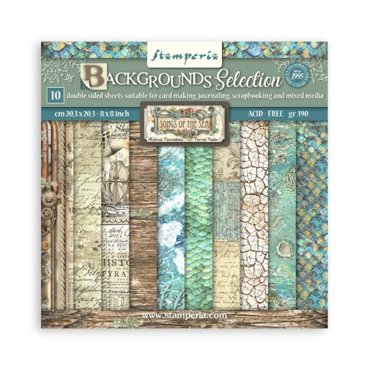 Papier scrapbooking Backgrounds Selection - Songs of the Sea Stamperia 10f 20x20 assortiment