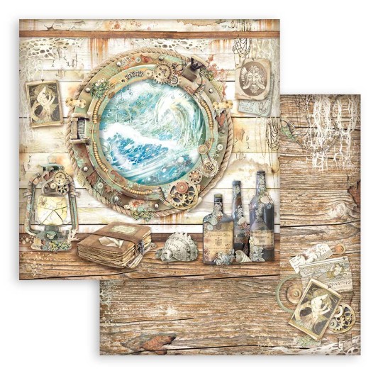 Feuille scrapbooking Stamperia Songs of the Sea hublots 30x30cm