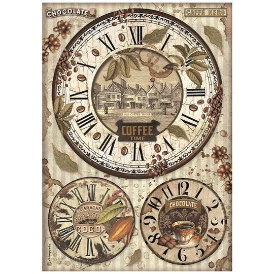 papier de riz Coffee and Chocolate horloges Stamperia A4