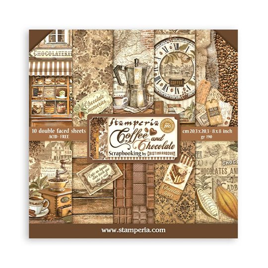 Papier scrapbooking Coffee and Chocolate Stamperia 10f 20x20 assortiment