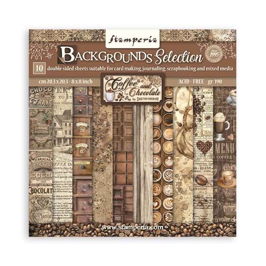 Papier scrapbooking Backgrounds Selection - Coffee and Chocolate Stamperia 10f 20x20 assortiment