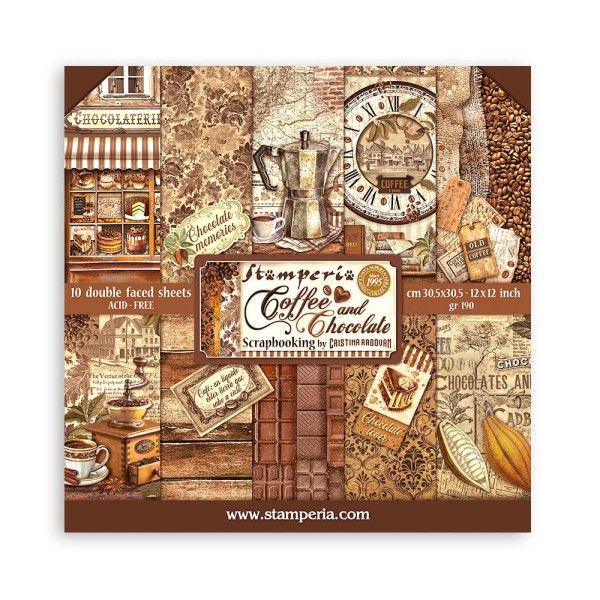 Stamperia Papier scrapbooking assortiment Backgrounds Selection Coffee and  Chocolate 10f 30x30