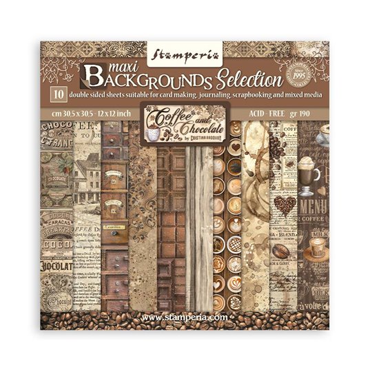 Papier scrapbooking assortiment Stamperia Backgrounds Selection Coffee and Chocolate 10f 30x30