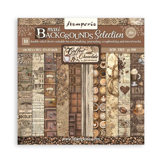 Papier scrapbooking Backgrounds Selection - Coffee and Chocolate Stamperia 10f 30x30 assortiment