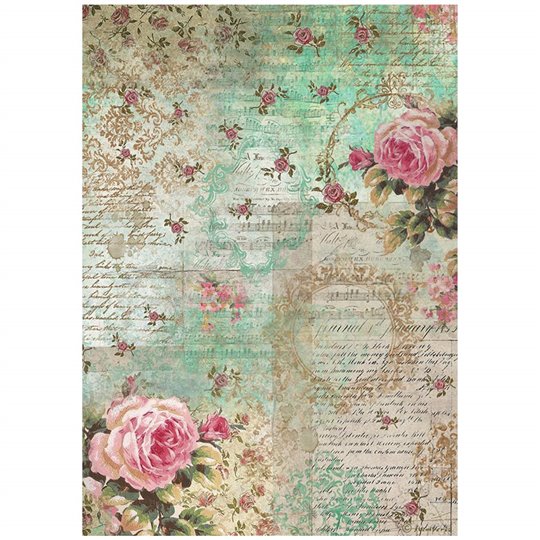 Papier de riz Precious fond de pivoine Stamperia A4