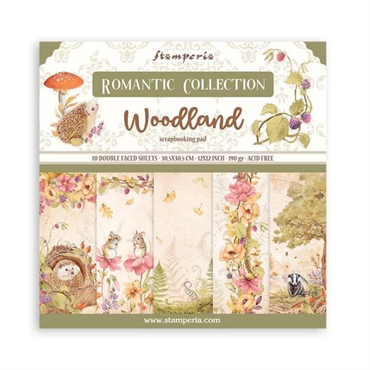 Papier scrapbooking assortiment Stamperia Woodland 10f 30x30