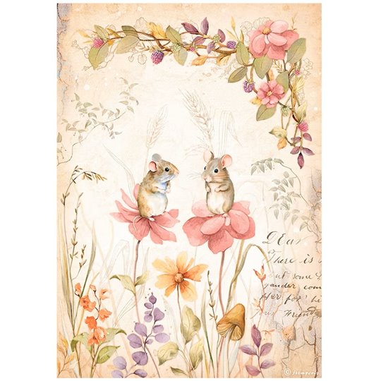 Papier de riz Souris des bois Woodland Stamperia A4