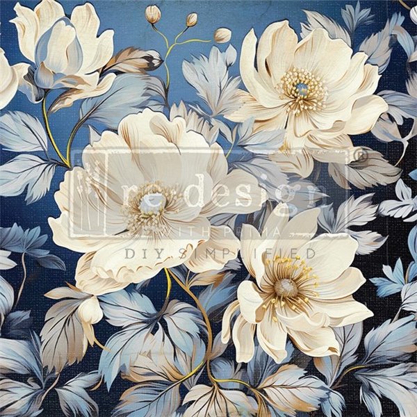 Papier de Murier Tissu Mulberry Redesign Cerulean Blooms I 48x76cm