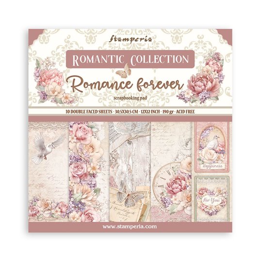 Papier scrapbooking assortiment Stamperia Romance Forever 10f 30x30