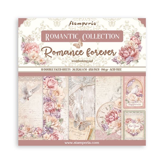 Papier scrapbooking assortiment Romance Forever Stamperia 10f 20x20