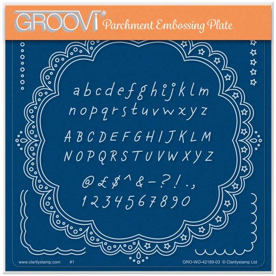 Groovi gabarit parchemin Linda's Dotty Alphabet dans un rond et carré 15x15cm