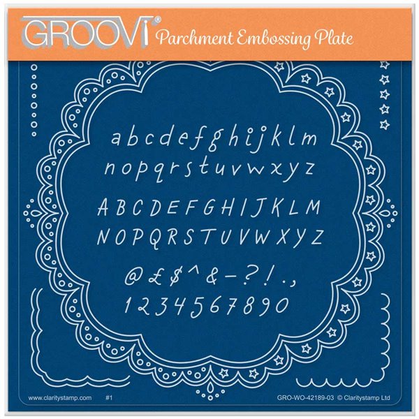 Groovi gabarit parchemin Linda's Dotty Alphabet dans un rond et carré 15x15cm