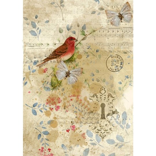 Papier de riz AB Studio A4 oiseau rouge