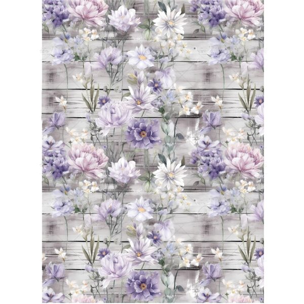 Papier de riz AB Studio A4 fond de fleurs violette & blanches