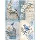 Papier de riz AB Studio A4 4 oiseaux bleus