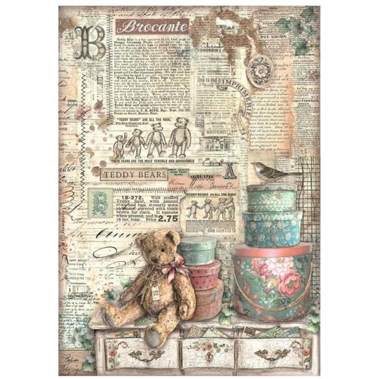 Papier de riz Stamperia Brocante Antiques ours en peluche A4