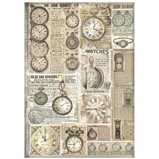 Papier de riz Stamperia Brocante Antiques horloges A4