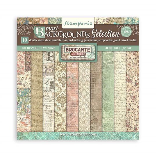 Papier scrapbooking assortiment Maxi Background selection Brocante Antiques 10f 30x30