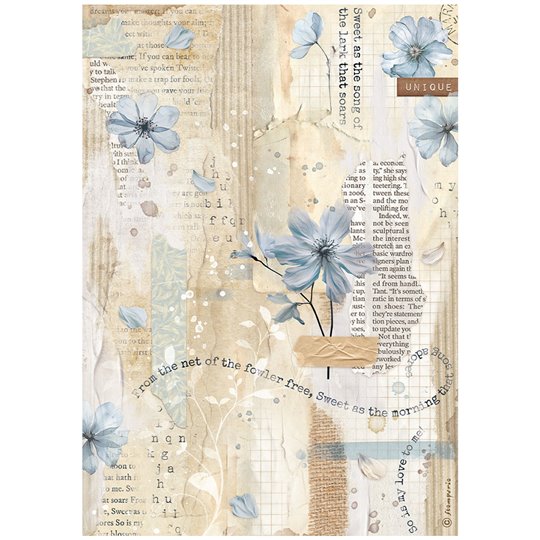 Papier de riz Stamperia Create Happiness Secret Diary blue flower A4