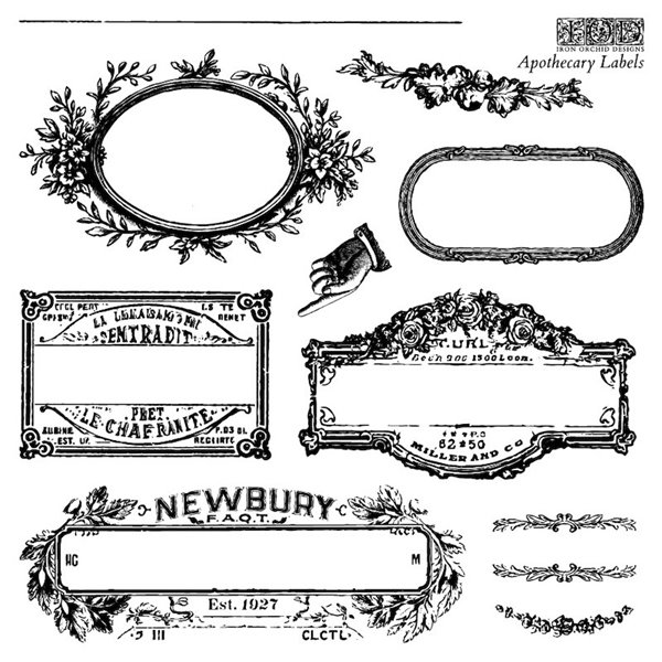 Tampons IOD Apothecary Labels alphabet & Etiquettes