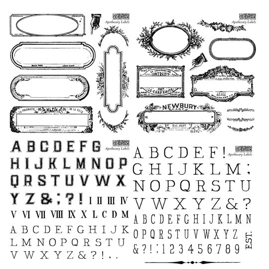 Tampons IOD Apothecary Labels alphabet & Etiquettes