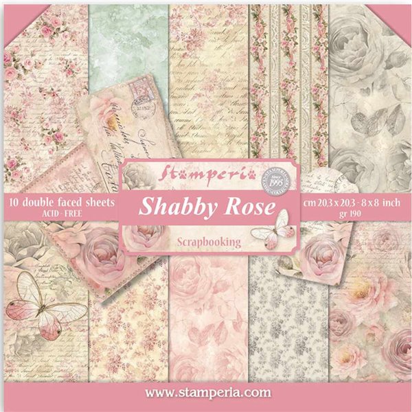Papier scrapbooking assortiment Stamperia 10f 20x20 Shabby Rose