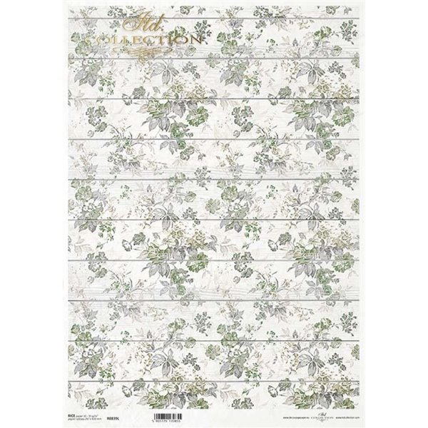 Papier de riz flowers green shade A3