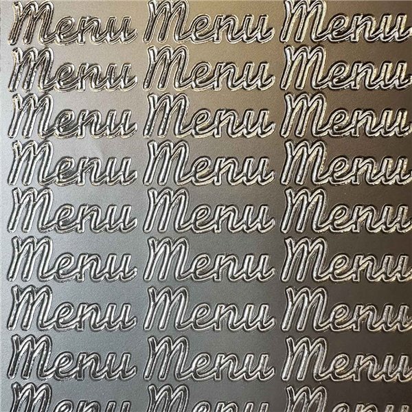 Sticker peel off adhésif texte Menu argent