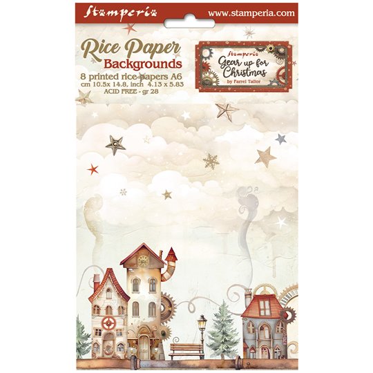 Kit 8 papiers de riz Stamperia Gear up for Christmas A6