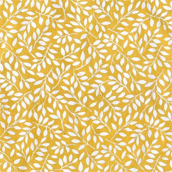 Papier népalais lokta LamaLi Saule jaune motifs feuilles argent