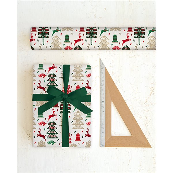 Papier tassotti à motifs Noël sapins rennes cloches