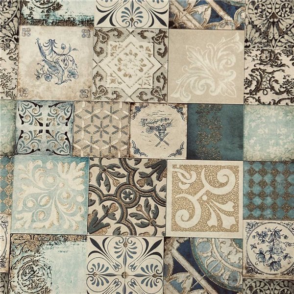 Papier italien motifs imprimés Tuiles Bleues 50x70cm 