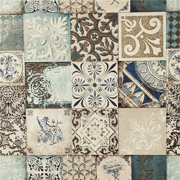 Papier italien motifs imprimés Tuiles Bleues 50x70cm 