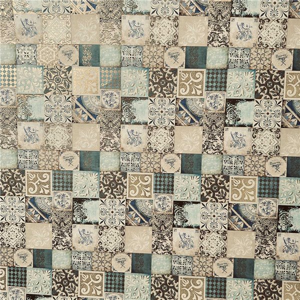 Papier italien motifs imprimés Tuiles Bleues 50x70cm 