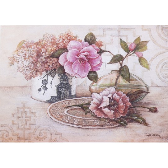 Carte d'art maison shabby chic fleurs lilas et camélia Carte d'art maison shabby chic fleurs lilas et camélia