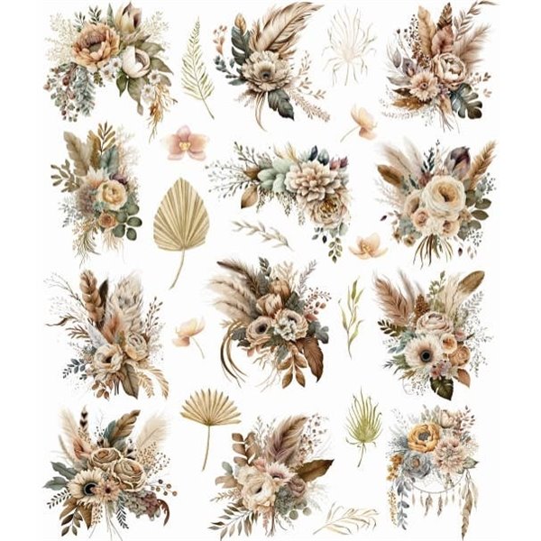 Papier de riz découpé Boho Bouquet 45x30cm