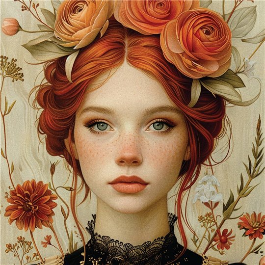 Papier de riz mûrier portrait rose celtique A3