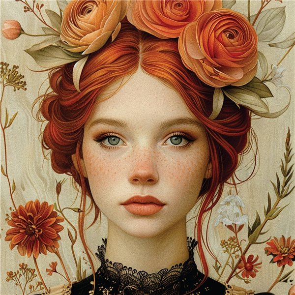 Papier de riz mûrier portrait rose celtique A3
