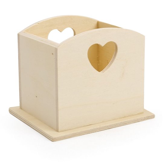 Porte stylo cœur en bois  12x11x11cm