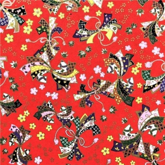 Papier japonais washi noeud multicolores fond rouge By Taniguchi