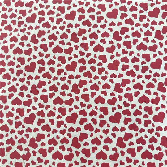Papier népalais lokta fond blanc coeurs rouge
