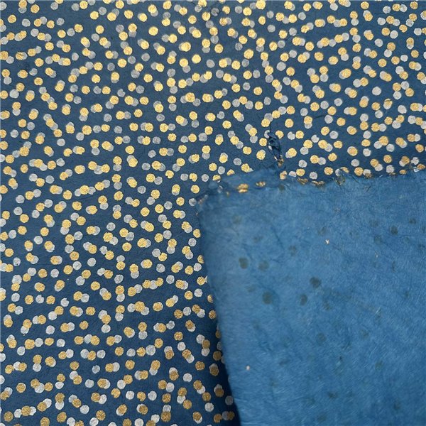 Papier népalais lokta motifs pois doré et argent sur bleu