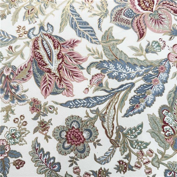 Papier coton motifs feuillage rose