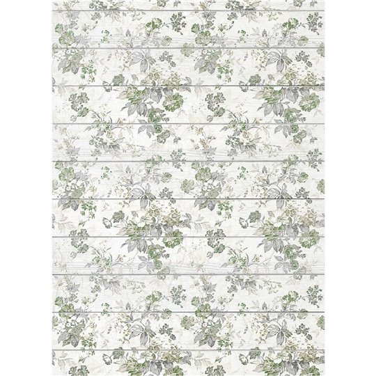 Papier de riz fond Floral vert A4 