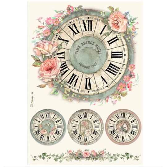 Papier de riz Stamperia House of Roses clock A4